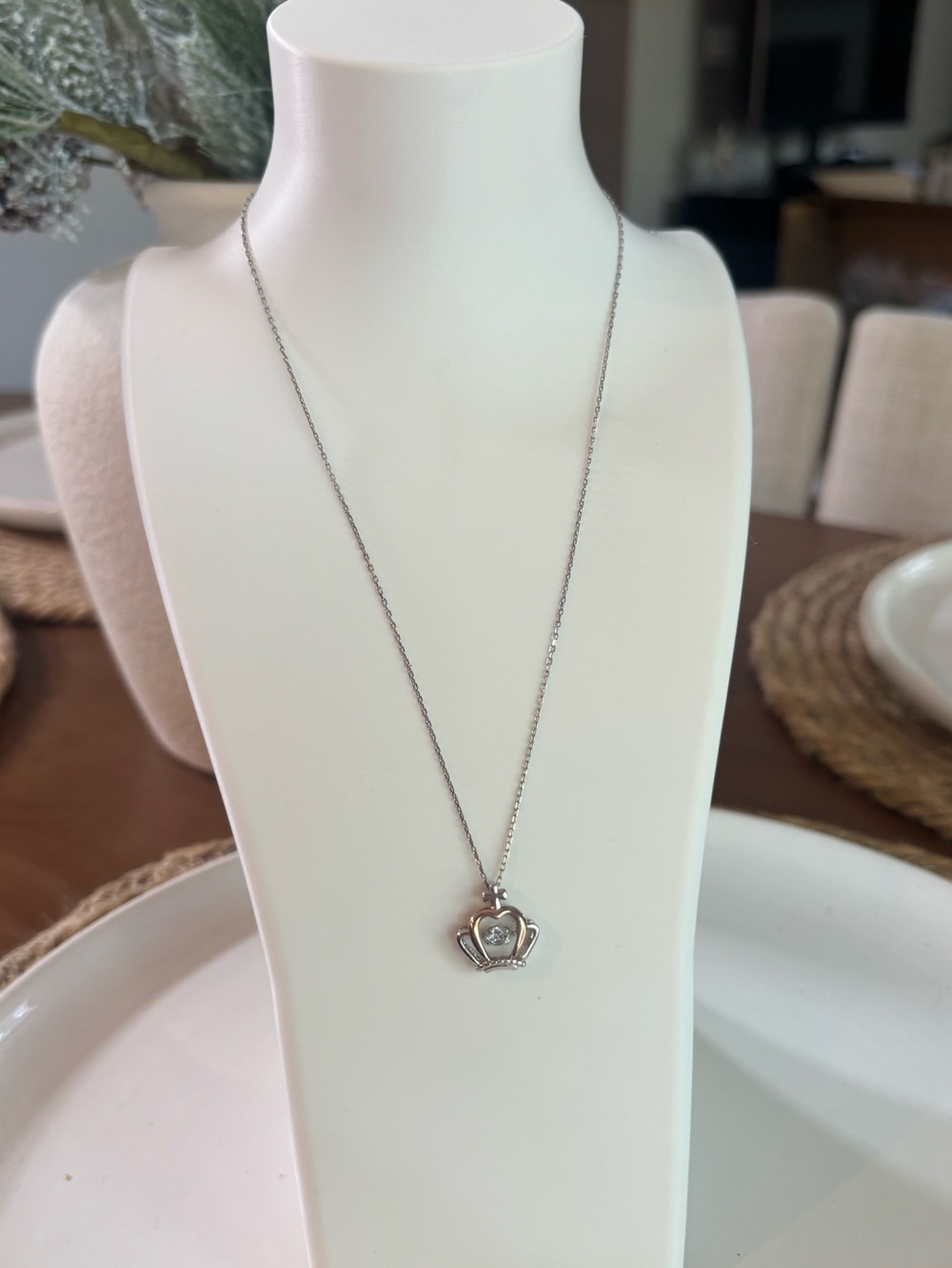 Genuine Sterling Silver Heart Crown Tiara Pendant Necklace 17.5" Chain 2.4g